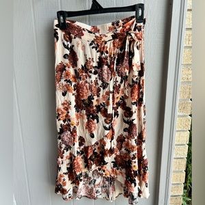 A-line Midi Floral Wrap Skirt